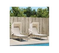 vidaXL Bains de soleil 2 pcs. avec toit et table Beige Poly Rattan