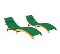 vidaXL Bains de soleil 2 pièces avec coussins en bois massif d'acacia