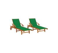 vidaXL Bains de soleil 2 pièces avec coussins en bois massif d'acacia