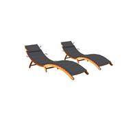 Chaises longues lot de 2 avec coussins Bois d'acacia solide3077361