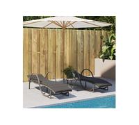 vidaXL Bains de soleil lot de 2 avec coussins Gris Poly Rattan