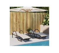 vidaXL Bains de soleil 2 pcs. avec coussins Marron Poly Rattan