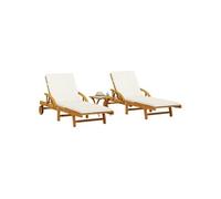 vidaXL Bains de soleil 2 pièces avec table en bois massif d'acacia