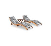 vidaXL Sonnenliegen 2 Stk. mit Tisch und Auflagen Massivholz Akazie