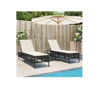 vidaXL Bains de soleil 2 pcs. avec table noir Poly rotin