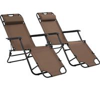 Chaises longues pliables 2 pcs avec repose-pied Acier Marron