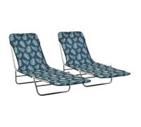 Chaises Longues Pliables 2 Pièces Acier Et Tissu Motif De Feuilles Helloshop26 02_0011935 Multicolore