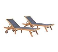 vidaXL Bain de soleil pliable avec roulettes 2 pcs. Teck textilène