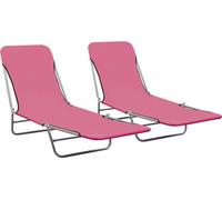Chaises longues pliables lot de 2 Acier et tissu Rose