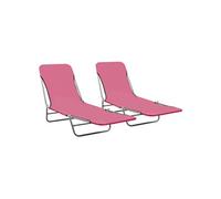 vidaXL Bains de soleil pliants 2 pcs. acier et tissu rose