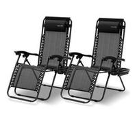 SereneLife Lot Set de 2 Chaises Pliantes - Chaise Longue Réglable pour Extérieur avec Table Latérale, Porte-Gobelets, Oreillers Amovibles - Patio, Jardin, Plage - Noir délavé
