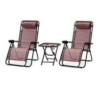 SereneLife Set de 2 Chaises Pliantes - Chaise Longue Réglable pour Extérieur avec Table Latérale, Porte-Gobelets, Oreillers Amovibles - Patio, Jardin, Plage - Brun