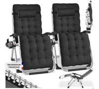 Chaises longues - TECTAKE - Lot de 2 bains de soleil pliables CLOUD dossier et repose-pieds réglable en textilène respirant - Noir