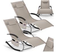 Chaises longues - TECTAKE - Lot de 2 fauteuils de jardin TAYA ergonomique déperlant balancement doux et accoudoirs incurvés - Beige