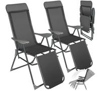 tectake® Lot de 2 Fauteuil de Jardin Chaise Longue Pliable avec Repose Pieds Accoudoirs, Appuie-tête Amovible Salon de Jardin Exterieur, Structure en Aluminium, Dossier Inclinable