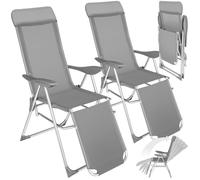 Chaises longues - TECTAKE - Lot de 2 transats de jardin JANA en aluminium pliable, nuque rembourrée, 146,5 x 59 x 117,5 cm - Gris