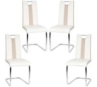 Chaises Mia Blanches et Beiges pour Salle à Manger - JEOBEST - Lot de 4 - Simili - Métal - Contemporain - Design