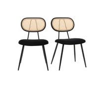 Chaises noires en tissu velours, métal et cannage rotin (lot de 2) swann