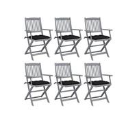 vidaXL Chaises de jardin pliantes 6 pièces avec coussins en bois massif d'acacia