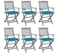 Chaises pliables d extérieur lot de 6 et coussins Bois d acacia G