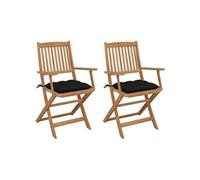 Chaises pliables de jardin 2 pcs avec coussins Bois d'acacia