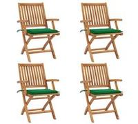 Chaises pliables de jardin avec coussins 4 pcs Teck solide