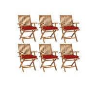 Chaises pliables de jardin avec coussins 6 pcs Bois de teck