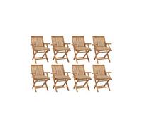 Chaises pliables de jardin avec coussins 8 pcs Teck solide