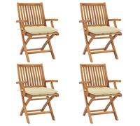 Chaises pliables de jardin avec coussins lot de 4 Teck solide