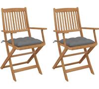 Chaises pliables de jardin lot de 2 avec coussins Bois d'acacia