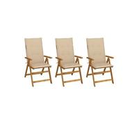 vidaXL Chaises de jardin pliantes - Lot de 3 avec coussins, en bois massif d'acacia