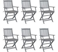 Chaises pliables d'extérieur lot de 6 et coussins Bois d'acacia