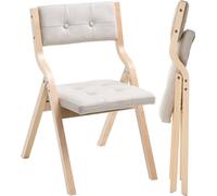 Chaises pliantes en bois avec coussin rembourré et structure en bois beige, lot de 4