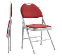 Chaises pliantes, structure métallique, assise rembourrée en tissu, lot de 2, rouge