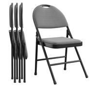 Chaises pliantes, structure métallique, assise rembourrée en tissu, lot de 4, noir et gris