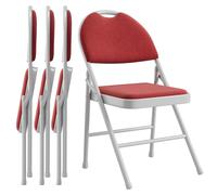 Chaises pliantes, structure métallique, assise rembourrée en tissu, lot de 4, rouge