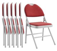 Chaises pliantes, structure métallique, assise rembourrée en tissu, lot de 6, couleur rouge