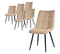 ML-Design Chaises de salle à manger set de 6 marron clair, chaises salon avec revêtement en tissu, pieds métalliques noirs, dossier