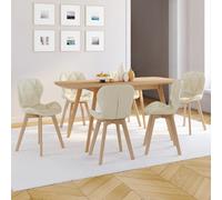 IDMarket Lot de 6 chaises ROBINE en tissu beige pour salle à manger
