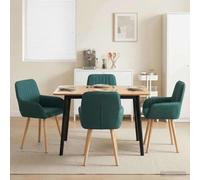 Chaises Salle à Manger 4 Pcs Vert Foncé | 100% Polyester, Pieds Hévéa Massif, Cadre Métal Durable, Accoudoirs Confortables