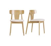 Chaises scandinaves en bois clair chêne massif et tissu effet laine bou blanc cassé (lot de 2) LOUISA