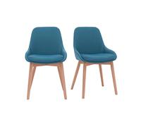 Chaises scandinaves en tissu bleu canard et bois clair massif (lot de 2) HOLO