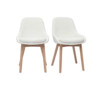 Chaises scandinaves en tissu effet laine bou blanc et bois clair massif (lot de 2) HOLO