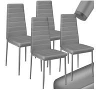 Chaises - TECTAKE - Ensemble 4 fauteuils de salle à manger THOMAS dossier ergonomique rembourrés et revêtement aspect cuir - Gris