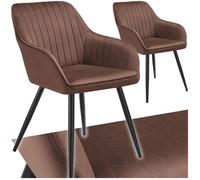 Chaises - TECTAKE - Lot de 2 fauteuils de salle à manger MARYLIN aspect velours avec pieds en acier noir - Brun