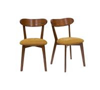 Chaises vintage bois foncé chêne et tissu effet velours jaune moutarde (lot de 2) DOVE