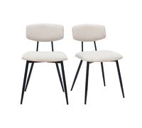 Chaises vintage en bois clair chêne assises tissu chenille beige et métal noir (lot de 2) JOLINE