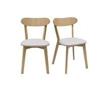 Chaises vintage en bois clair chêne et tissu beige (lot de 2) DOVE