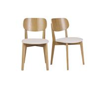 Chaises vintage en bois clair chêne et tissu effet laine bou blanc (lot de 2) LUCIA