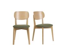 Chaises vintage en bois clair chêne et tissu effet velours texturé vert kaki (lot de 2) LUCIA
